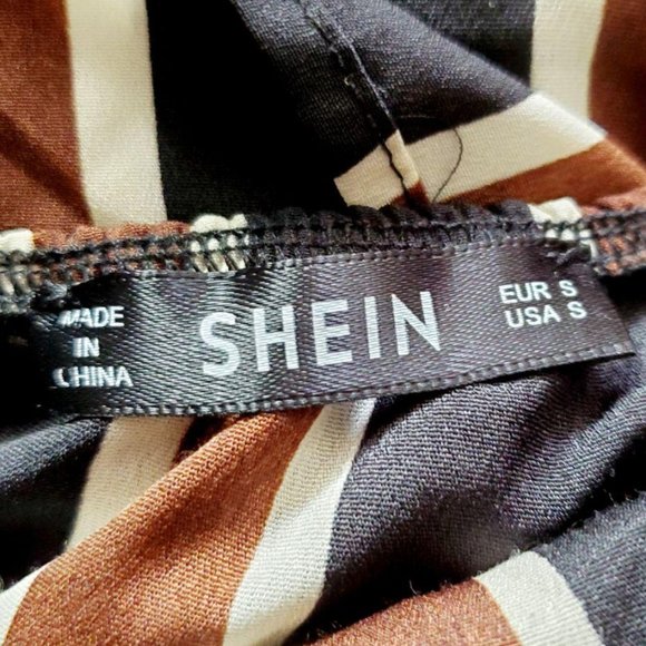 Shein Womens Maxi Bronze Black Jumpsuit Striped - Picture 4 of 4